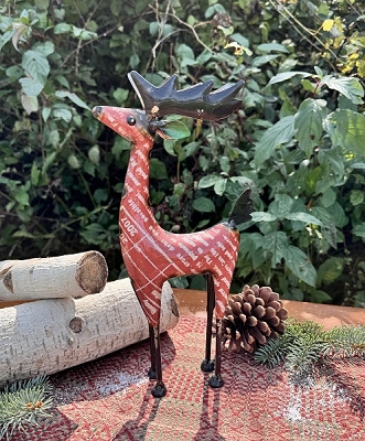 Large Red Reindeer Recycled Metal Art 6.25